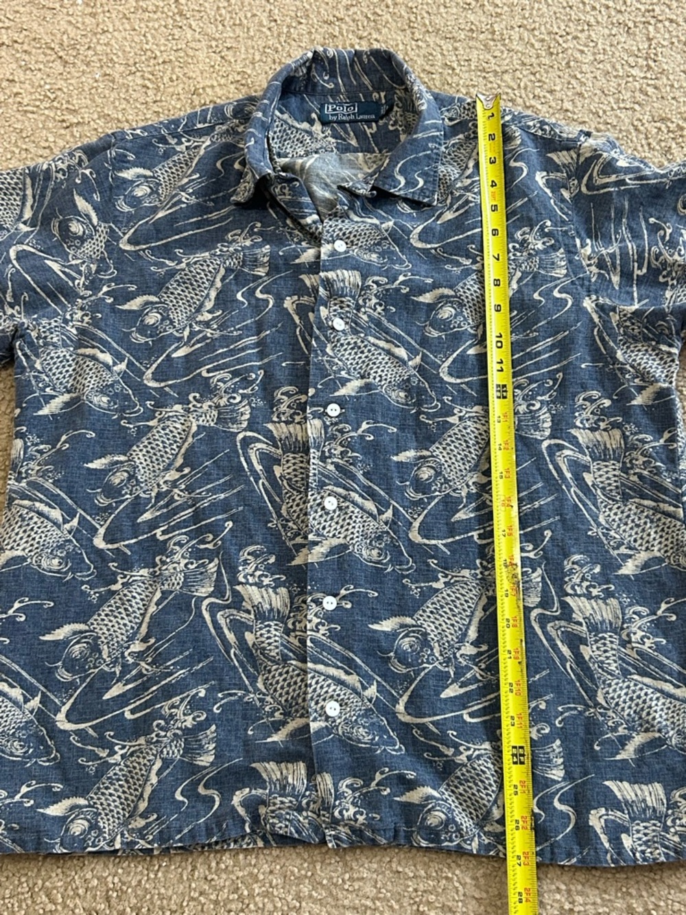 VTG 90’s Polo Ralph Lauren Linen Cotton Blend Koi Fish Button Up Shirt Large - Picture 7 of 8